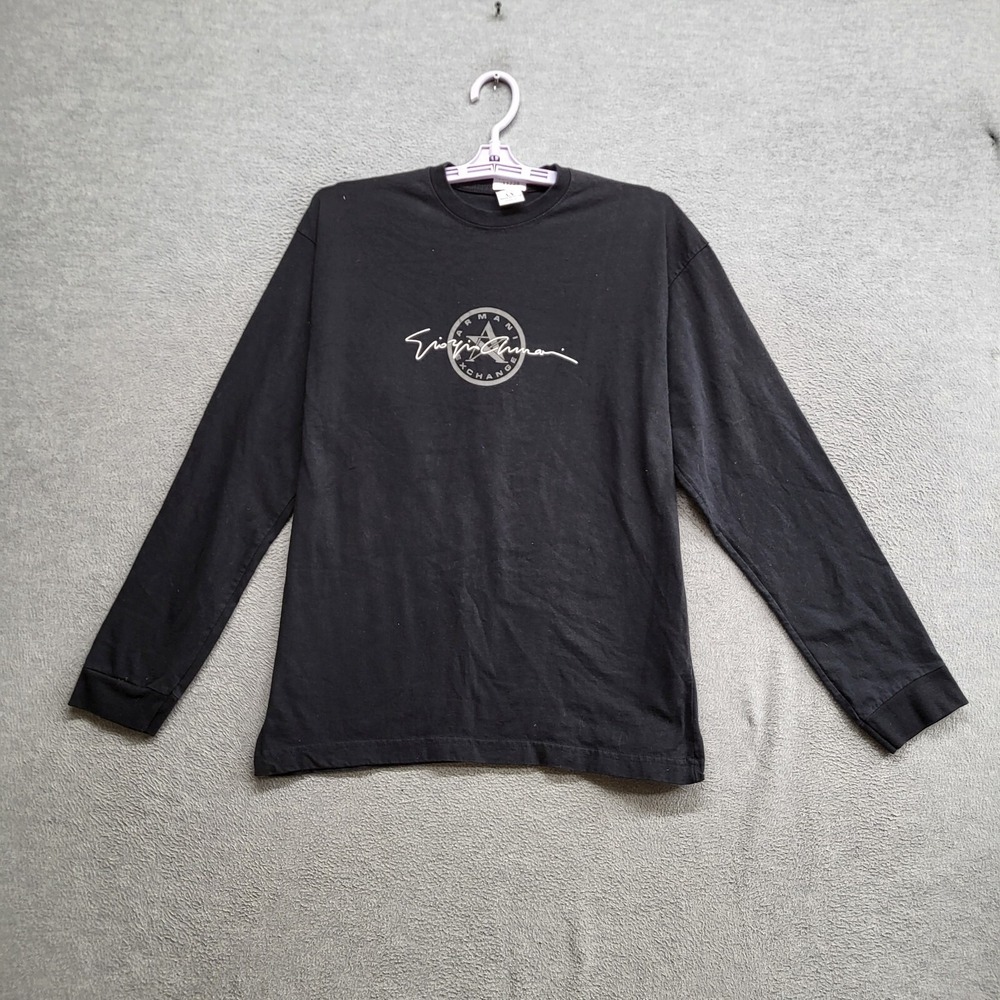 VINTAGE Armani Exchange Men Shirt Small Black Made‎ In USA Logo Long Sleeve Tee